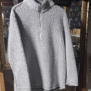 Bobbi Brown Gray Teddy Jacket Plush Half-Zip